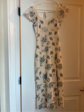 T.J.Maxx Cream Maxi Dress with Blue Floral Print